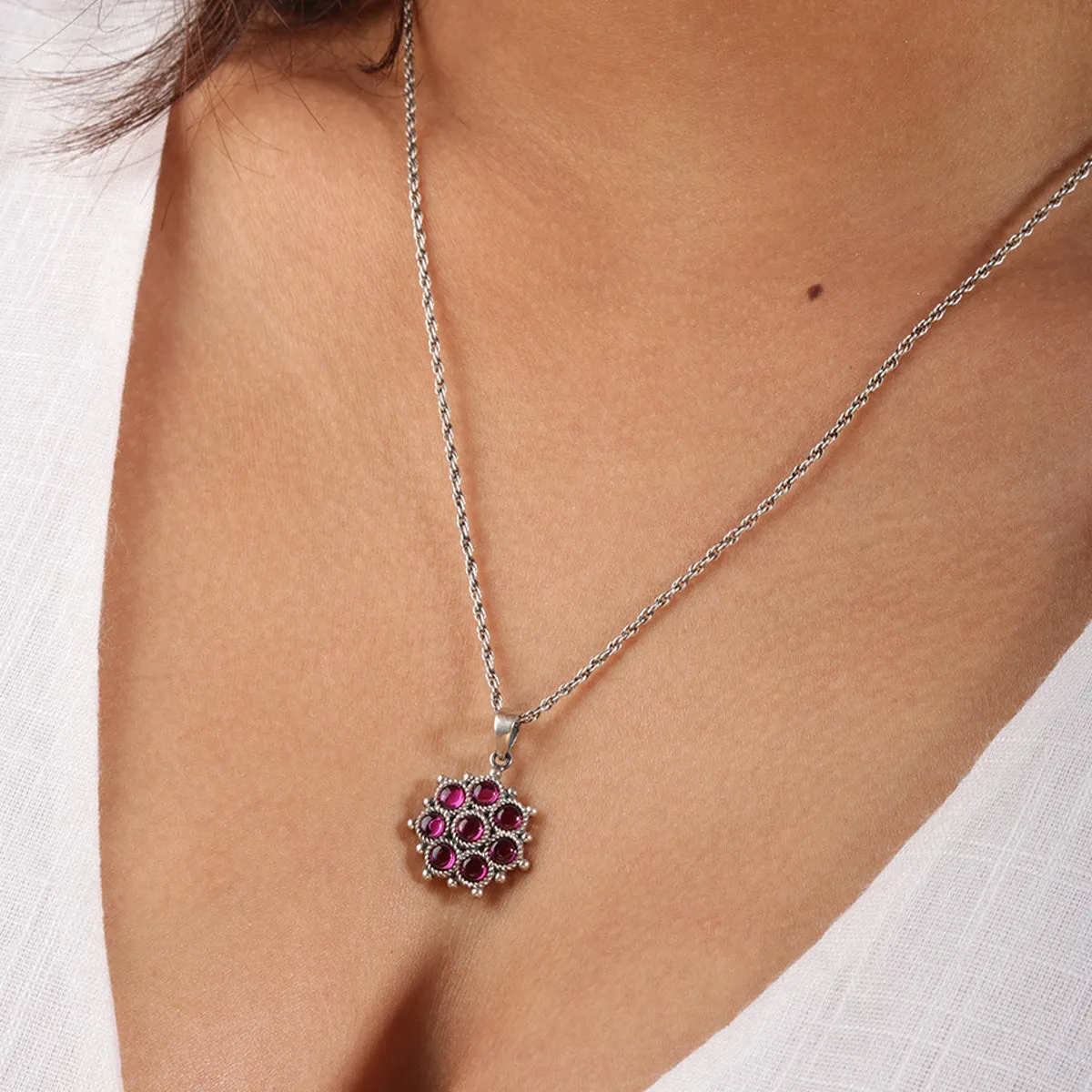 Adaa Pink Silver Chain Pendant by MOHA