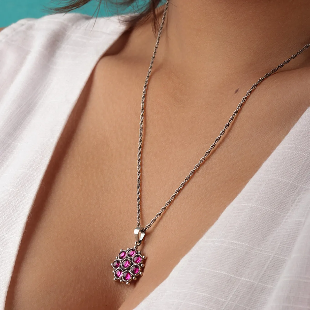 Adaa Pink Silver Chain Pendant by MOHA