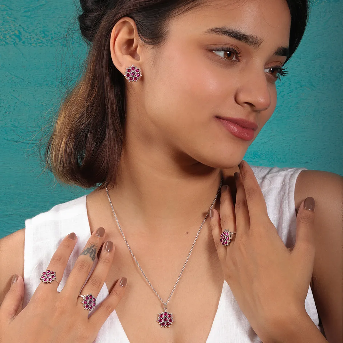 Adaa Pink Silver Chain Pendant by MOHA