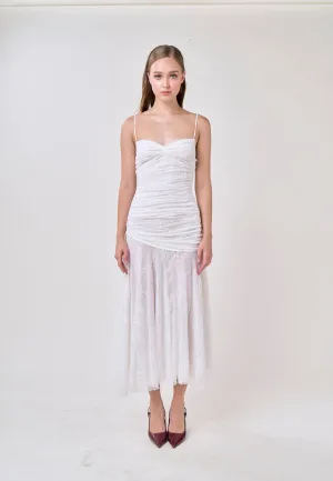 Aleyna White Sleeveless Ruched Top Lace Maxi Dress