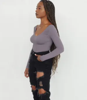Aliana Ribbed Bodysuit(Silver/Purple)