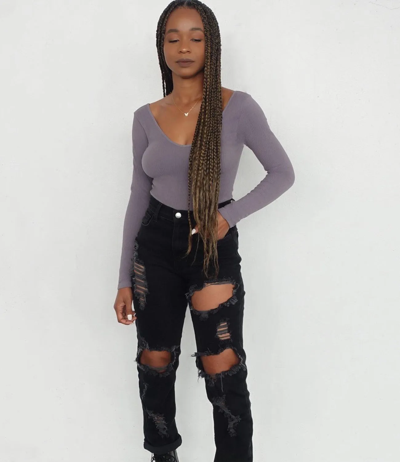 Aliana Ribbed Bodysuit(Silver/Purple)