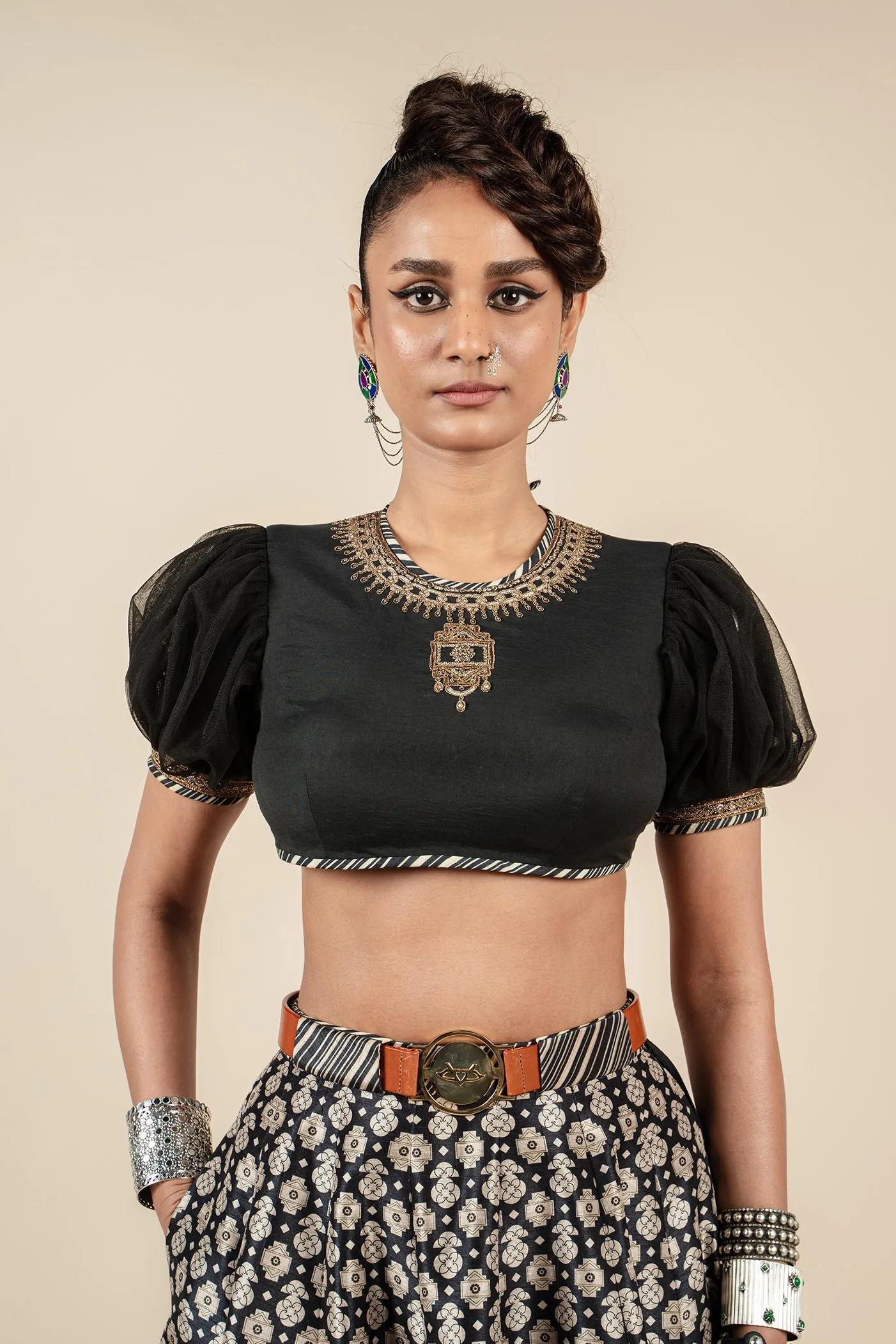 Almond Ivory - Black Skirt Set