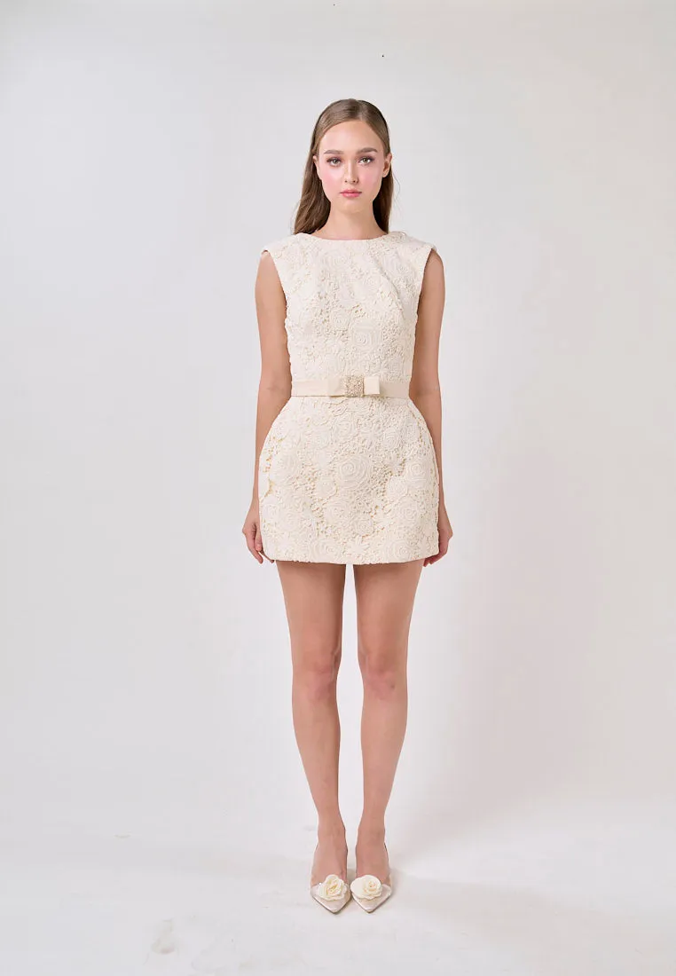 Andie Cream Sleeveless With Belt Charm Lace Mini Dress