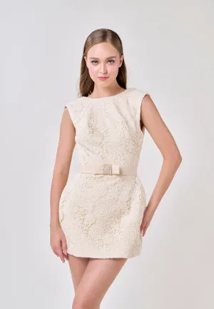 Andie Cream Sleeveless With Belt Charm Lace Mini Dress