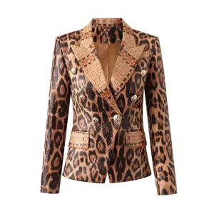 Animal Print Faux Leather Blazer