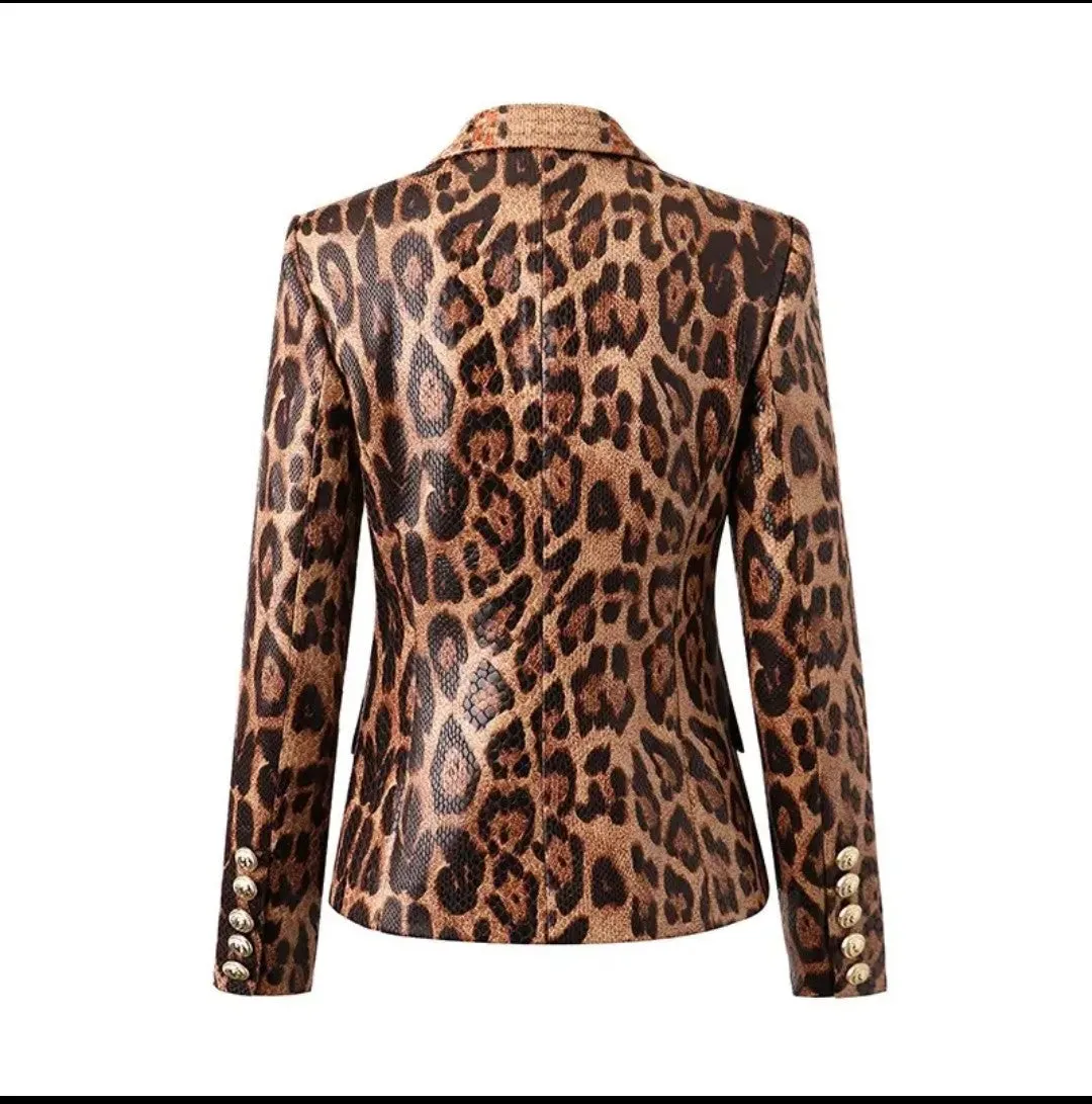 Animal Print Faux Leather Blazer