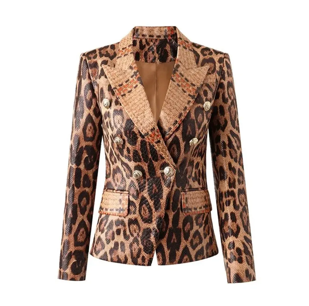 Animal Print Faux Leather Blazer