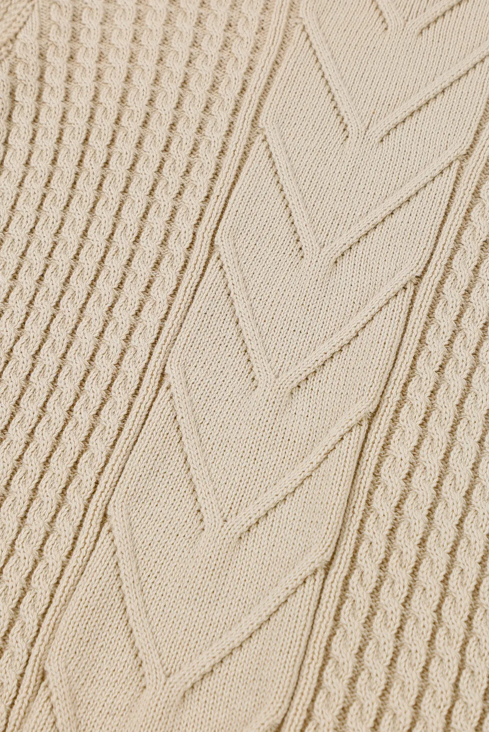 Apricot Cable Ribbed Mix Pattern Knit Puff Sleeve Sweater
