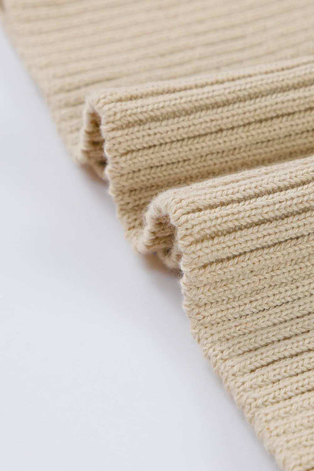 Apricot Cable Ribbed Mix Pattern Knit Puff Sleeve Sweater
