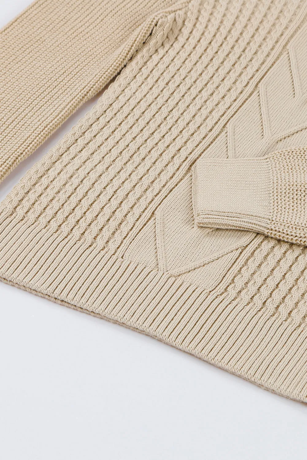 Apricot Cable Ribbed Mix Pattern Knit Puff Sleeve Sweater