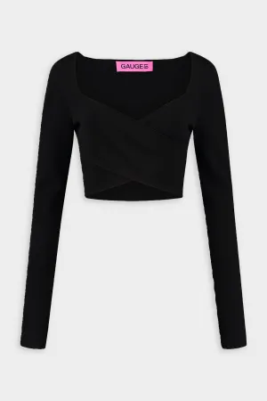 Arges Long Sleeve Crop Top in Black