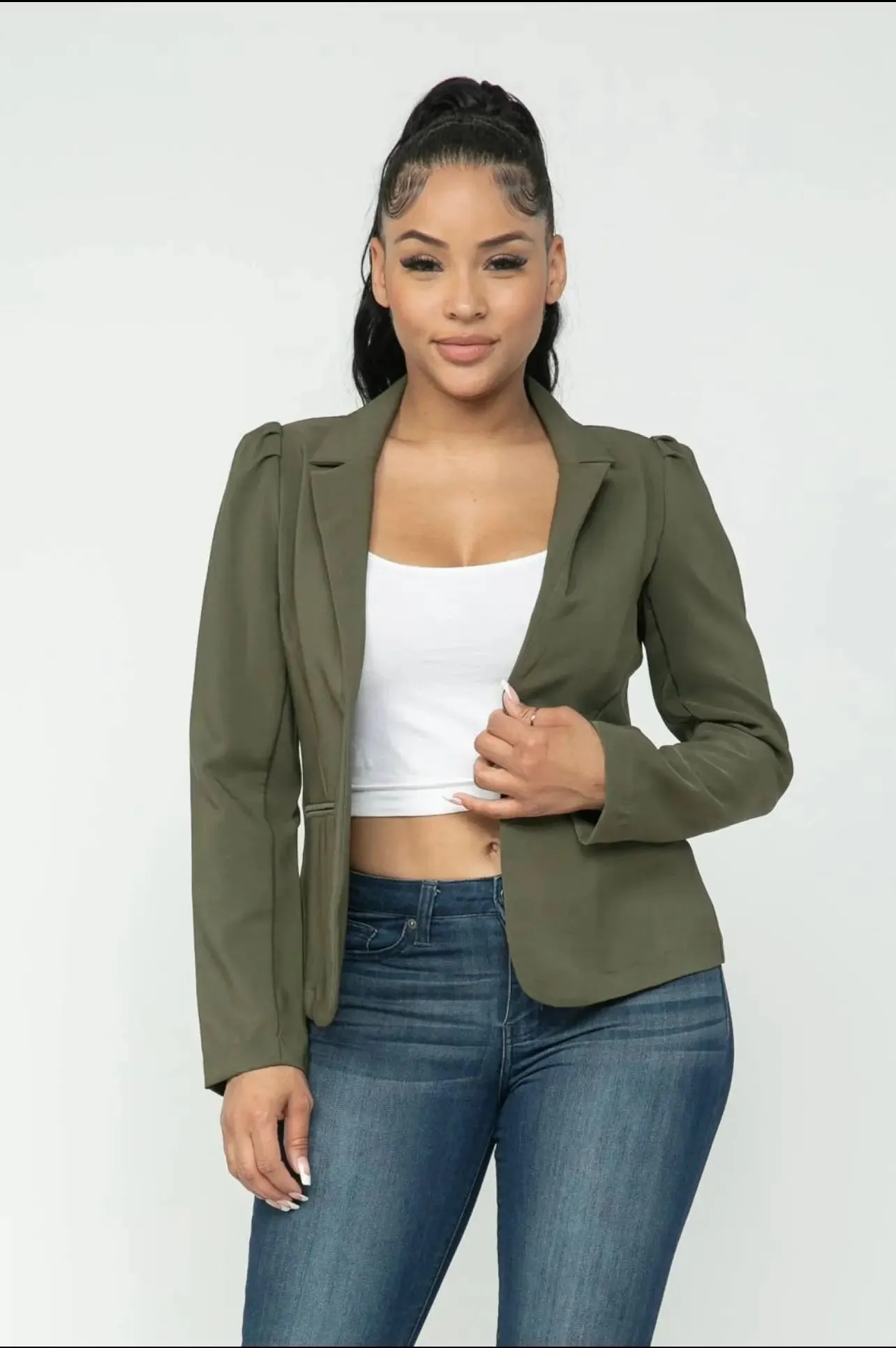 Army Green Tailored Blazer for Women