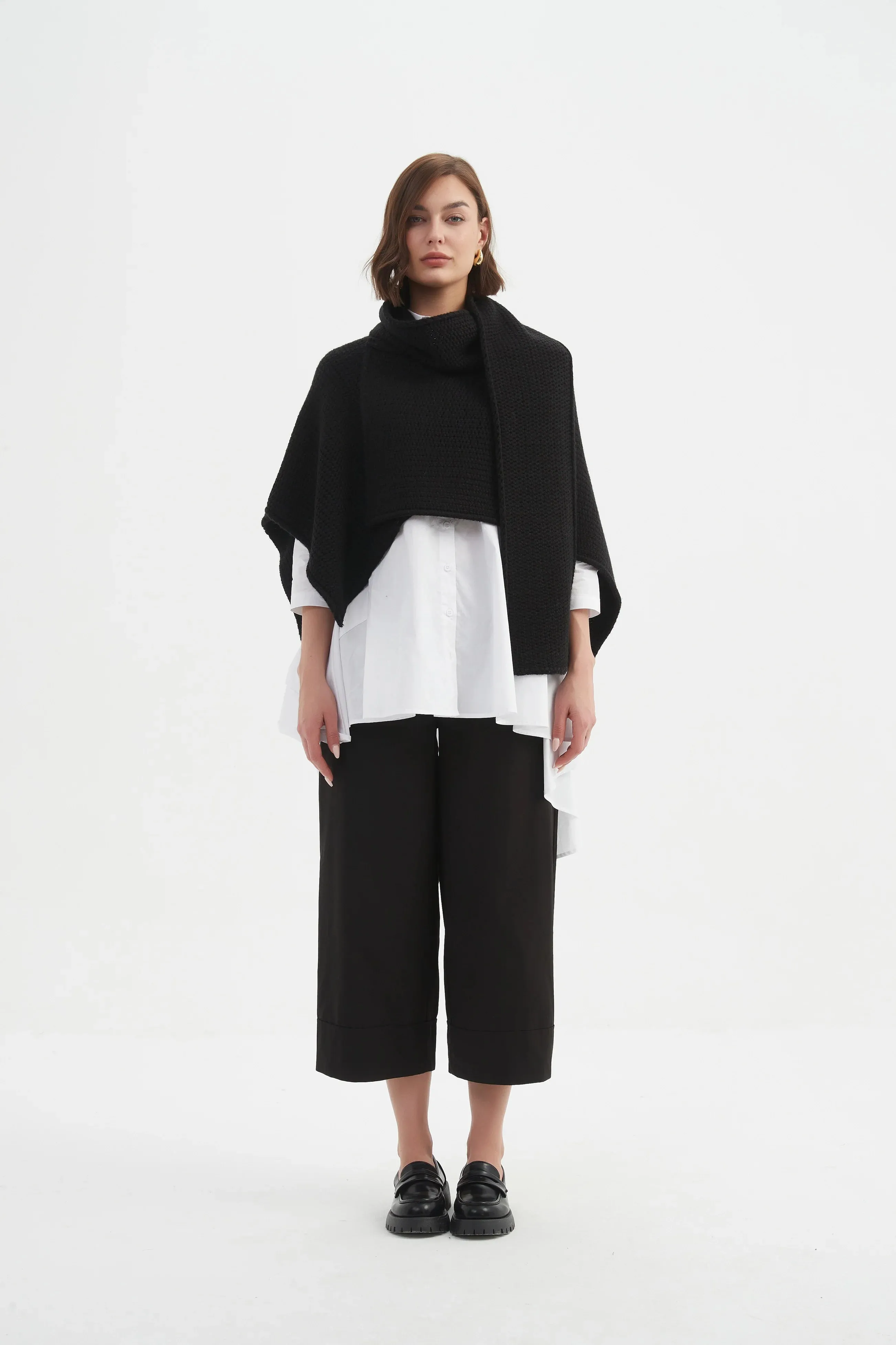 Asymmetric Wrap Knit - Black