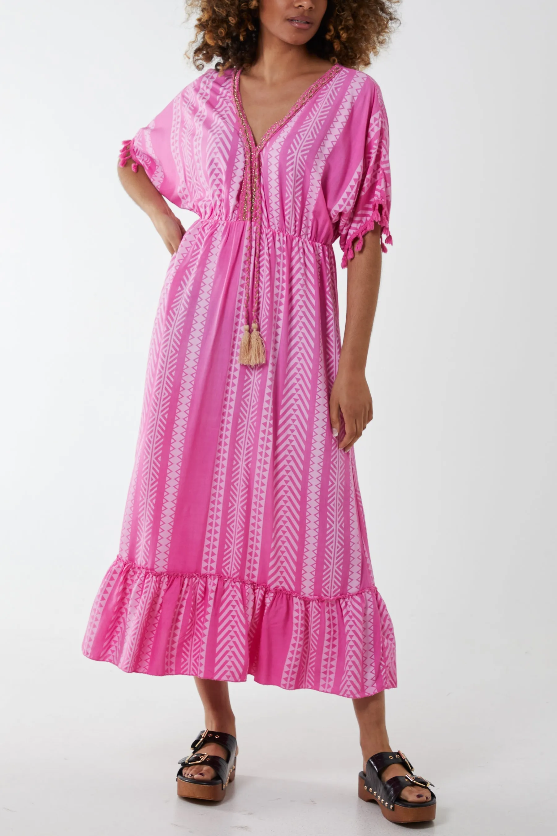 Aztec Print Tassel Midi Dress