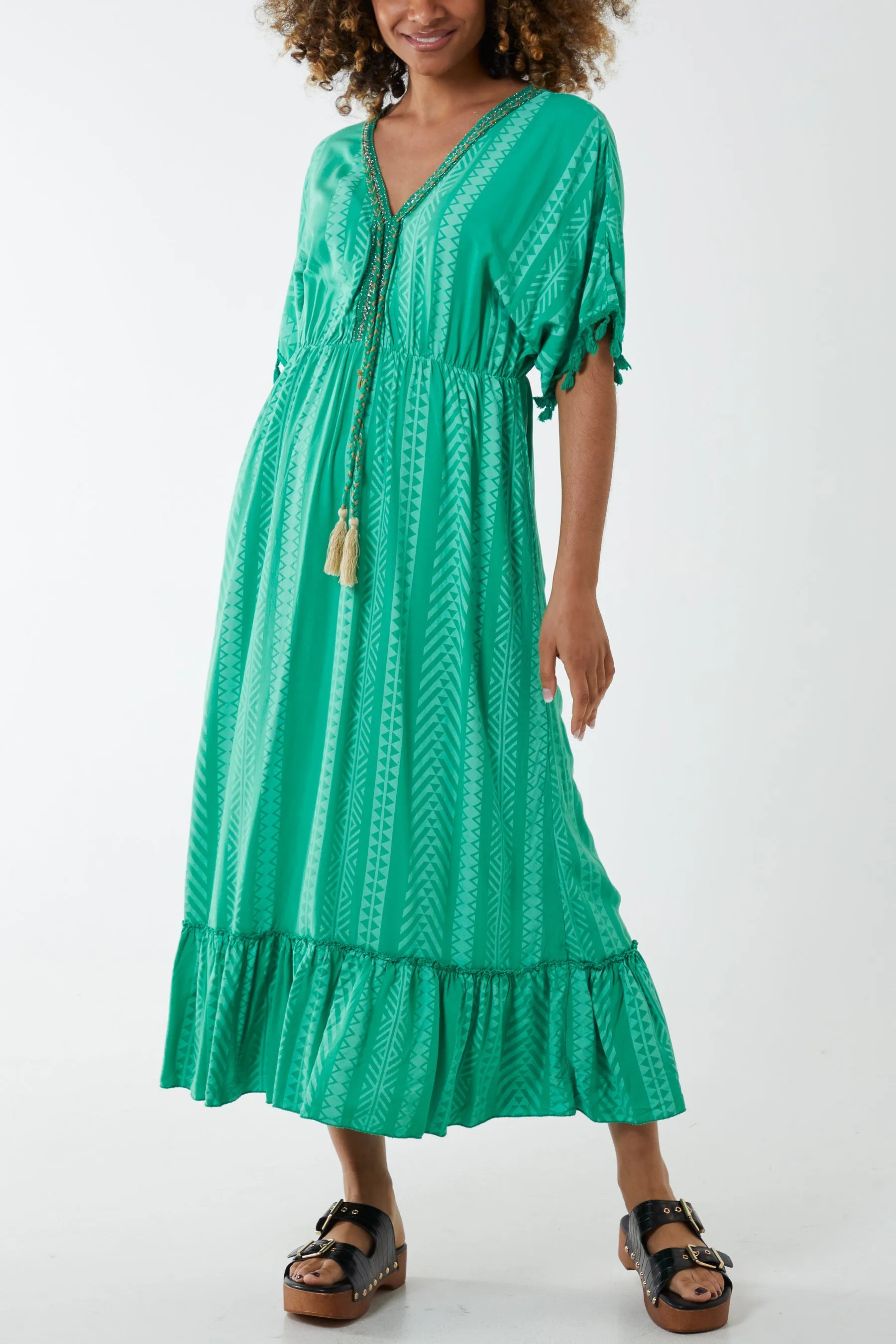 Aztec Print Tassel Midi Dress