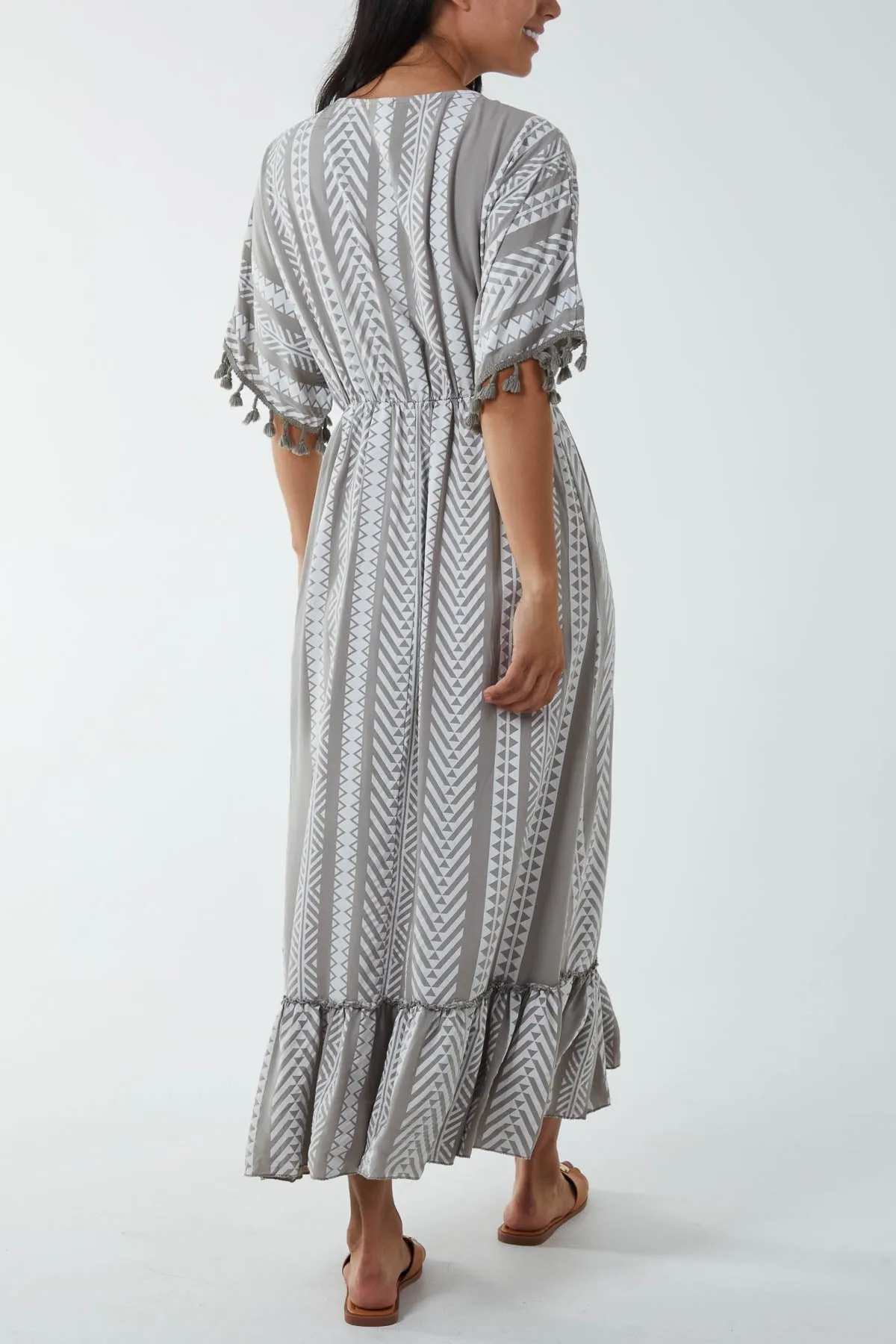 Aztec Print Tassel Midi Dress