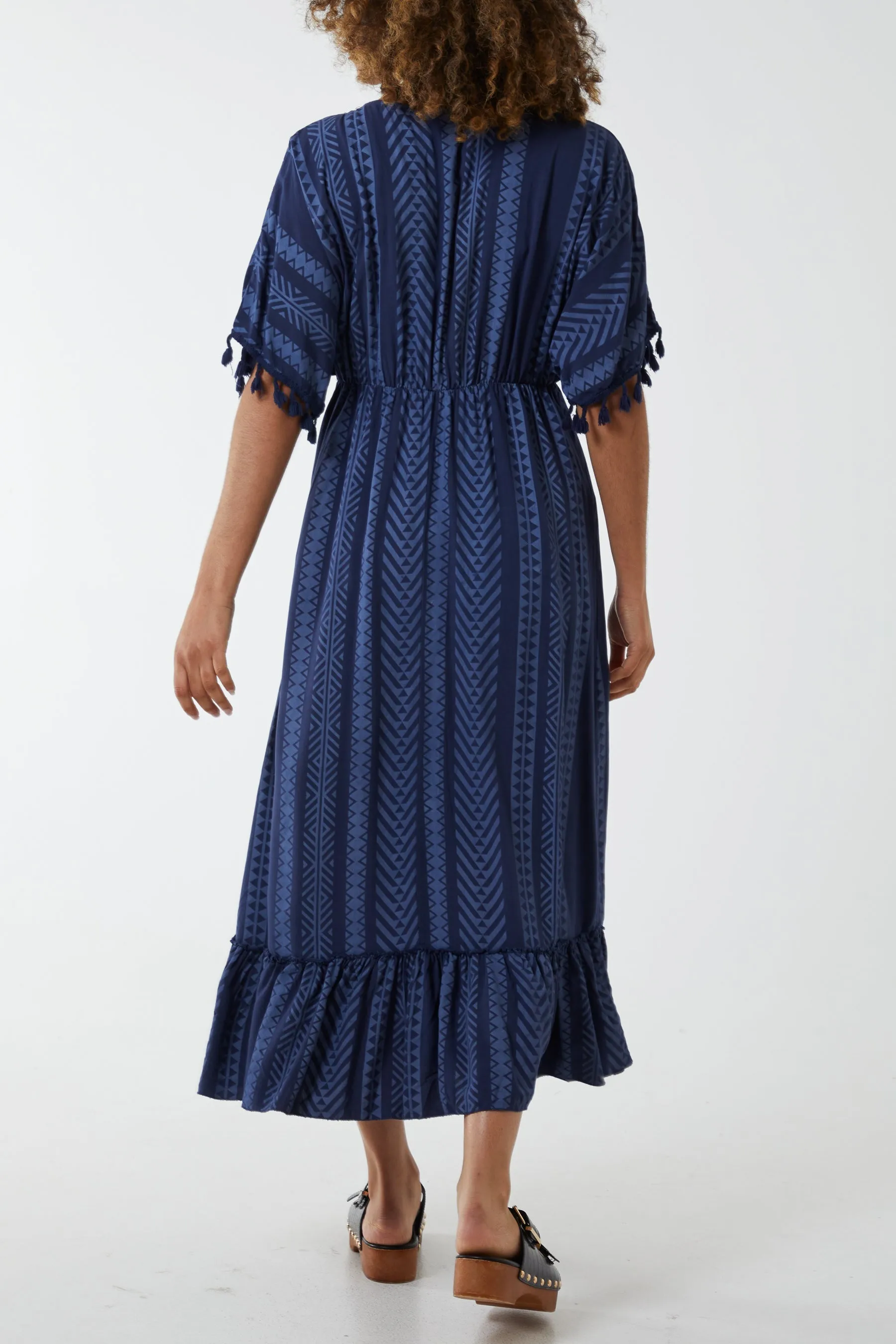 Aztec Print Tassel Midi Dress