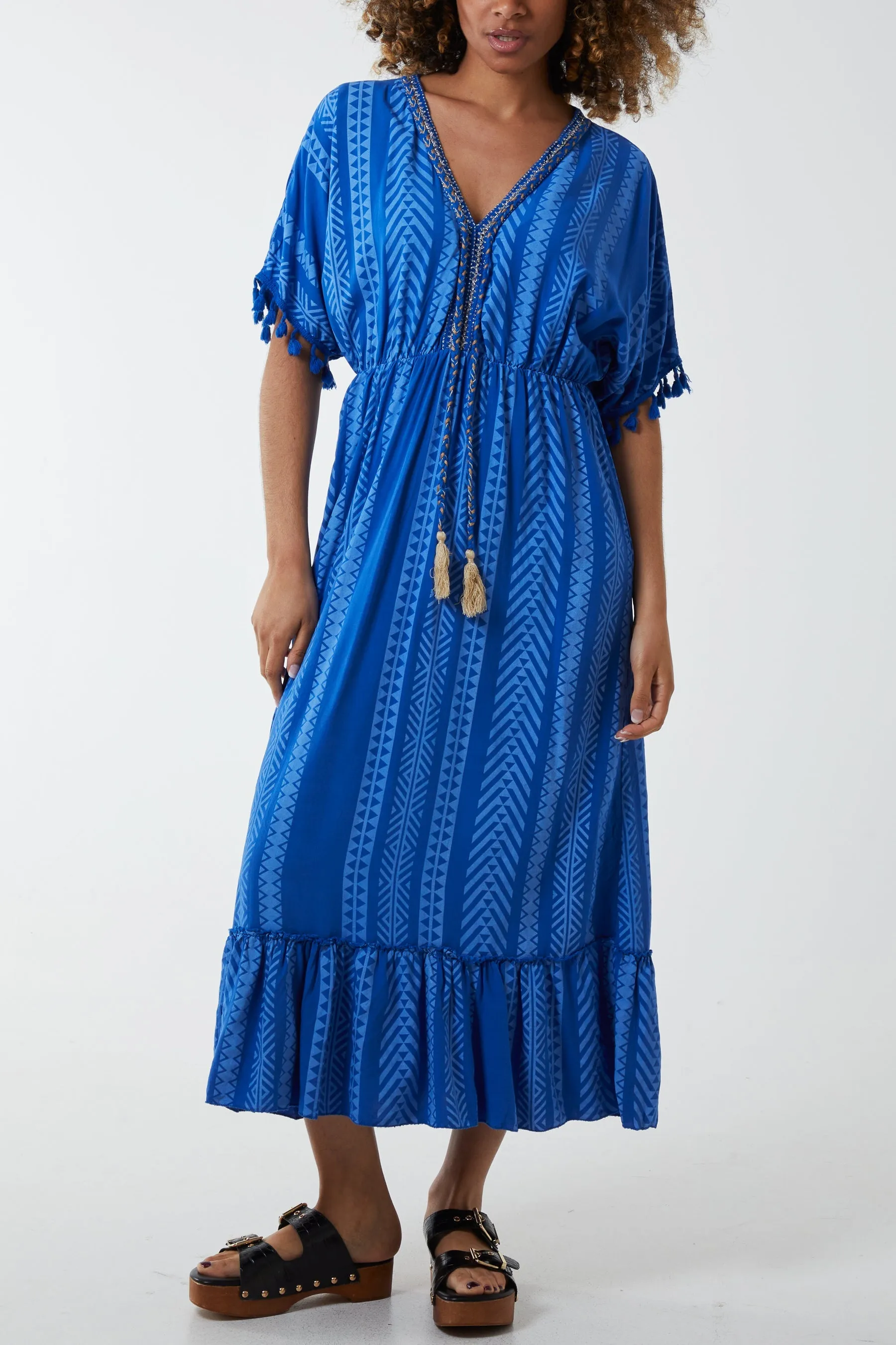 Aztec Print Tassel Midi Dress