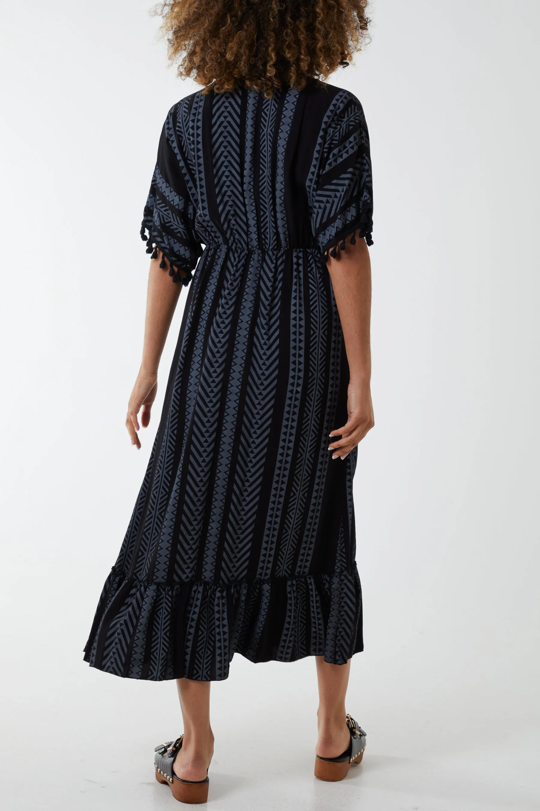 Aztec Print Tassel Midi Dress