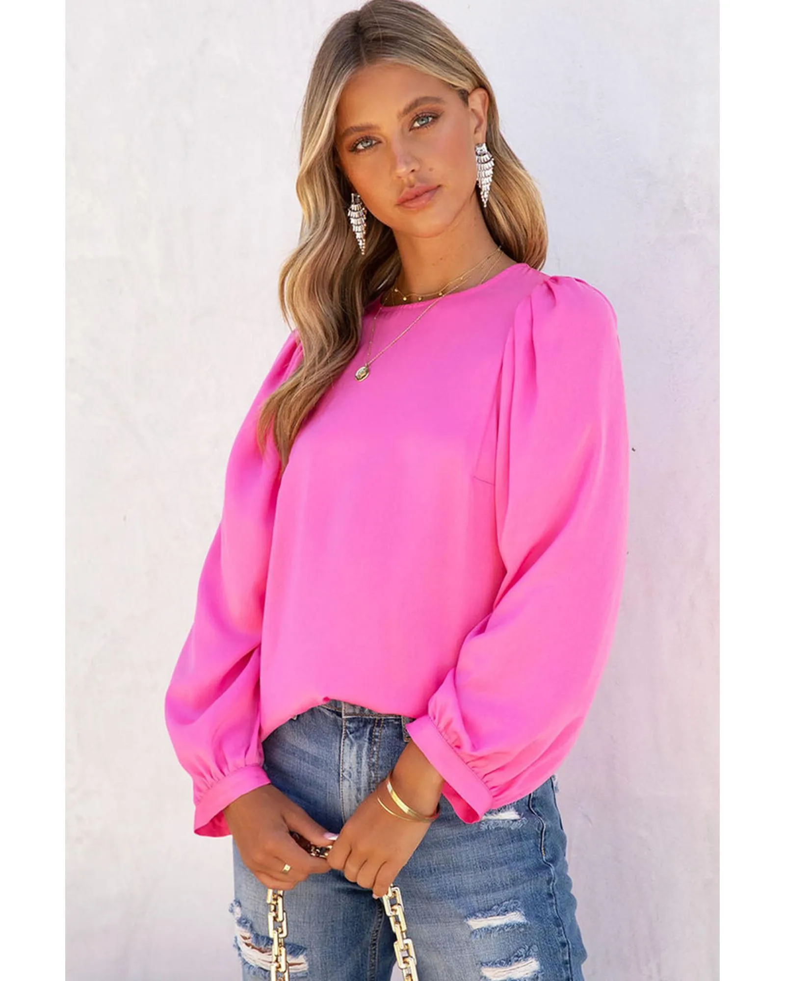 Azura Exchange Puff Sleeve Crewneck Blouse - 2XL