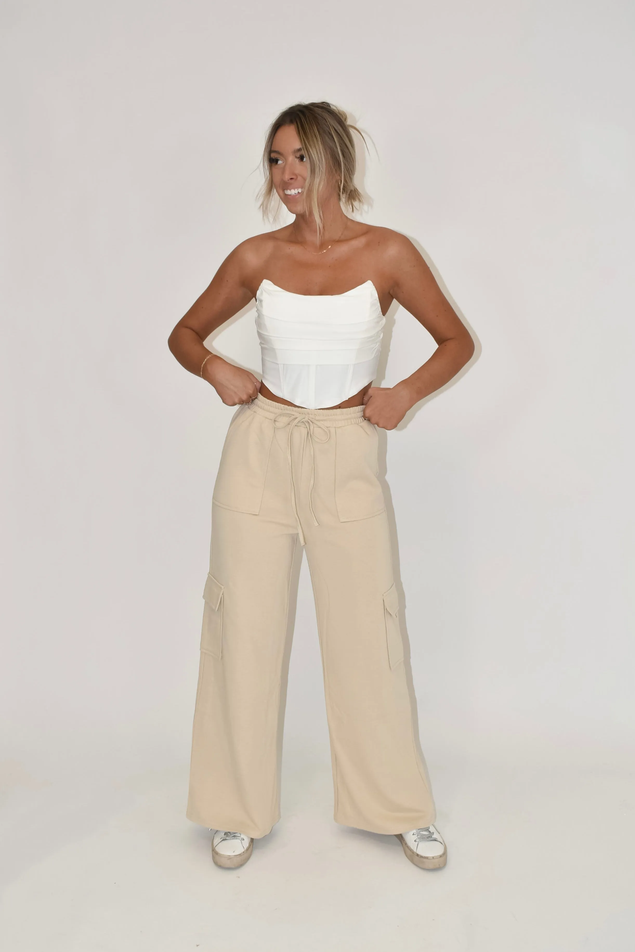 Beige Straight Leg Cargo Pants
