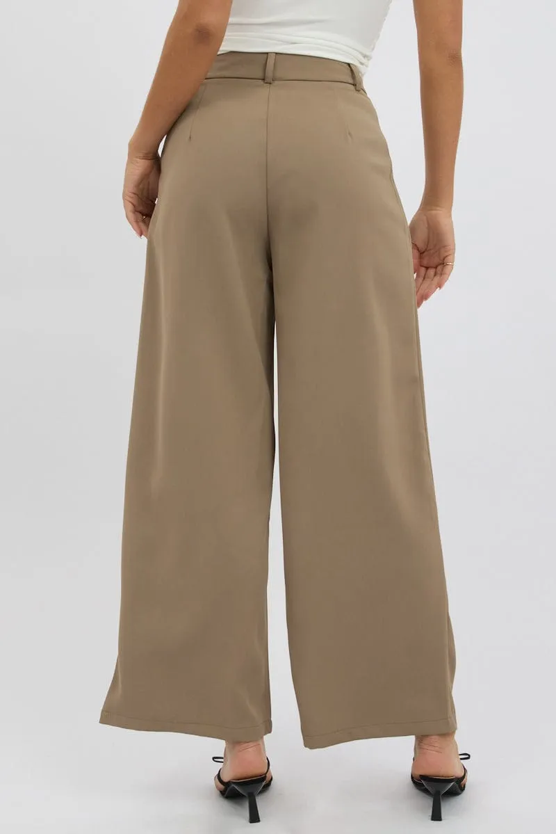 Beige Tailored Pants Mid Rise