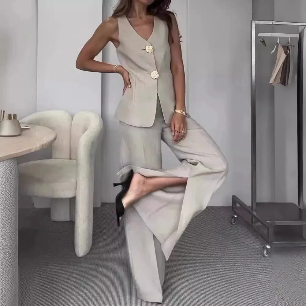 BELLE - VINTAGE BUTTONED VEST AND PANTS SET