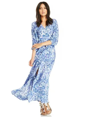 BerryBetty - Floral Printed Drawstring Wrap Chiffon Maxi Dress