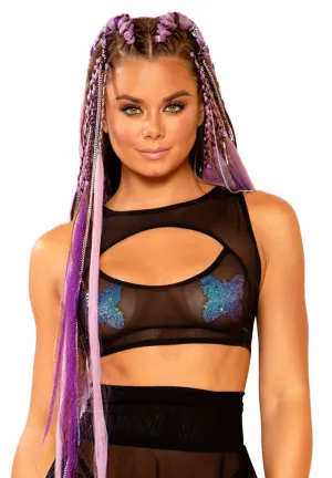 Black Mesh Keyhole Top