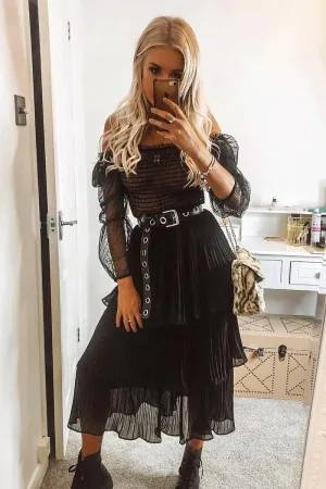 Black Mesh Polka Shirred Crop Top - Soliana