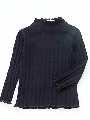 Black Ribbed Long Sleeve Girls Top