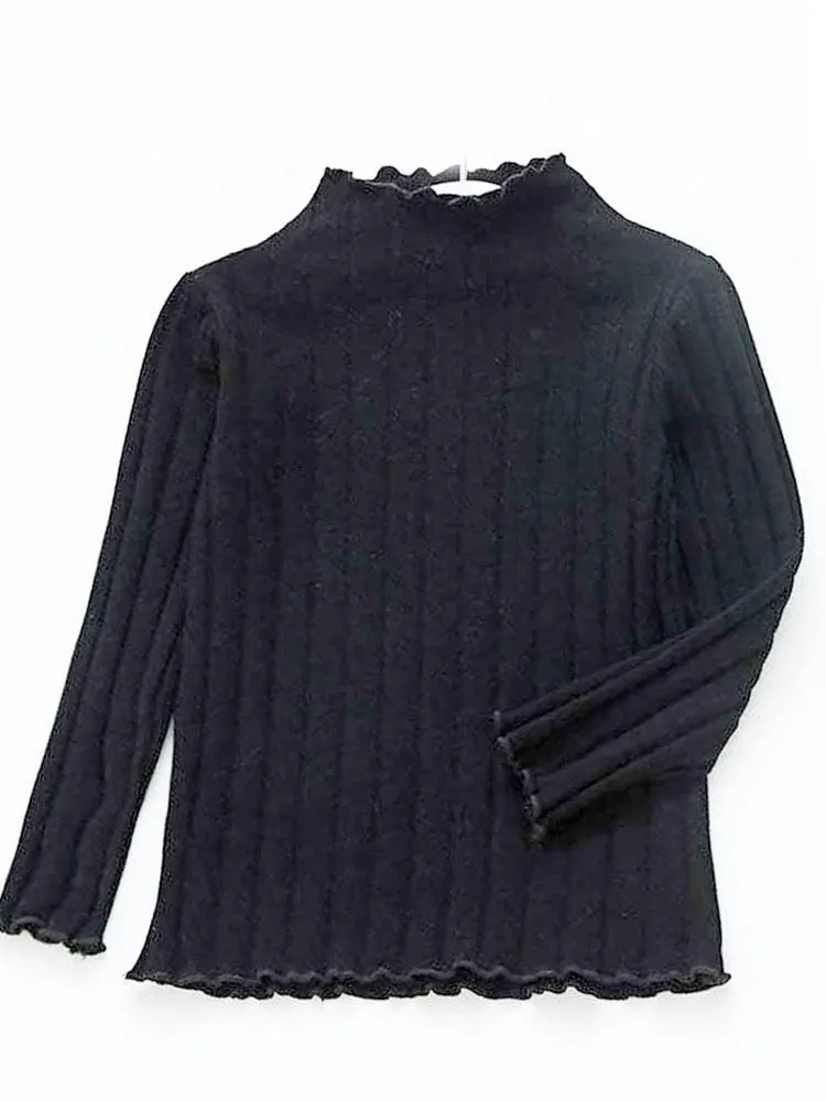 Black Ribbed Long Sleeve Girls Top