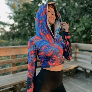 Blue Lobsters Crop Hoodie