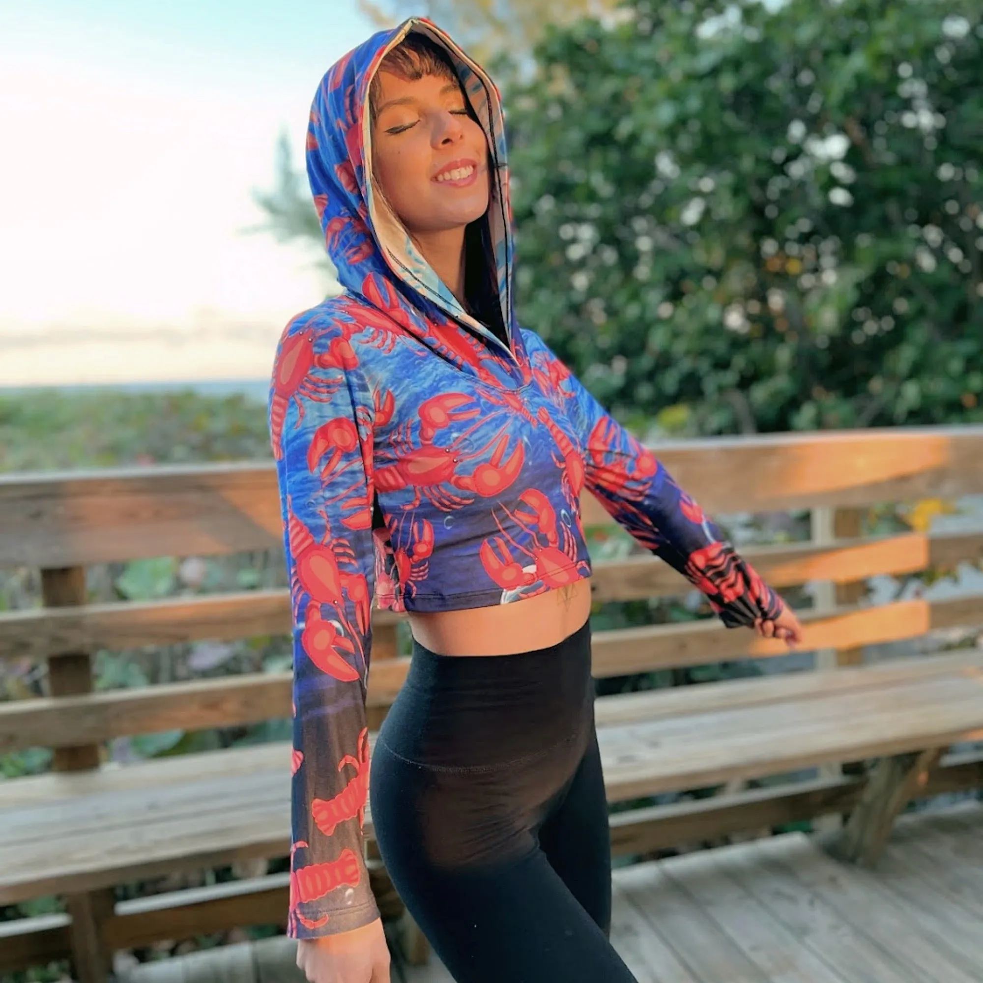 Blue Lobsters Crop Hoodie