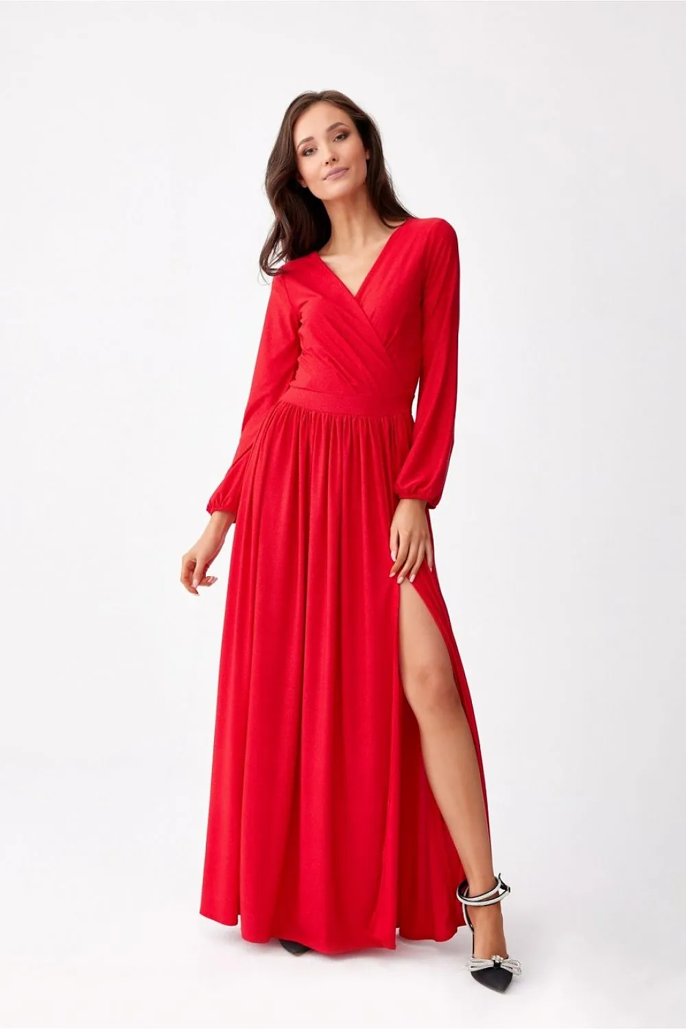Brocade Wrap Maxi Dress Elegance
