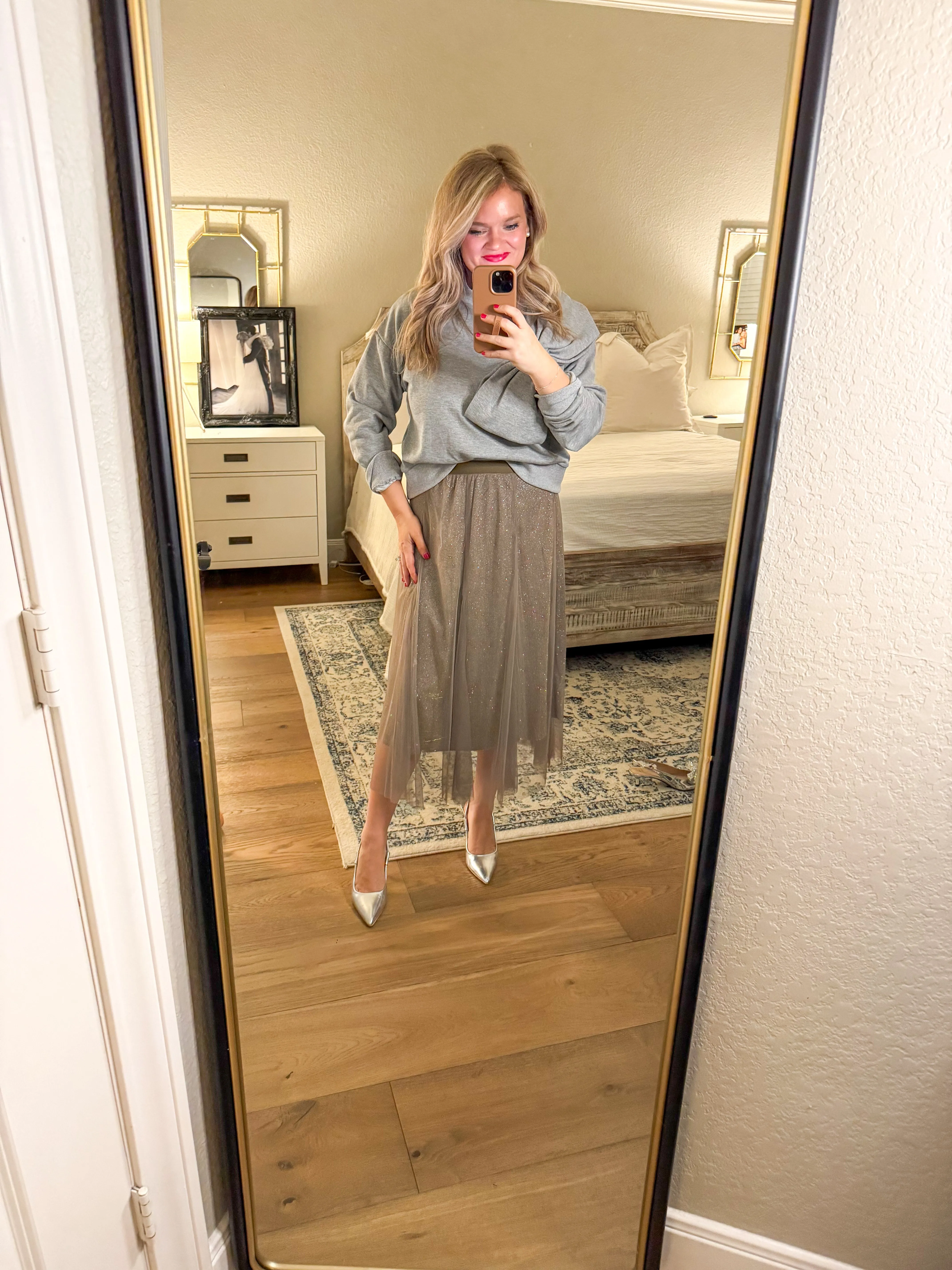 Bronze Sparkle Midi Skirt