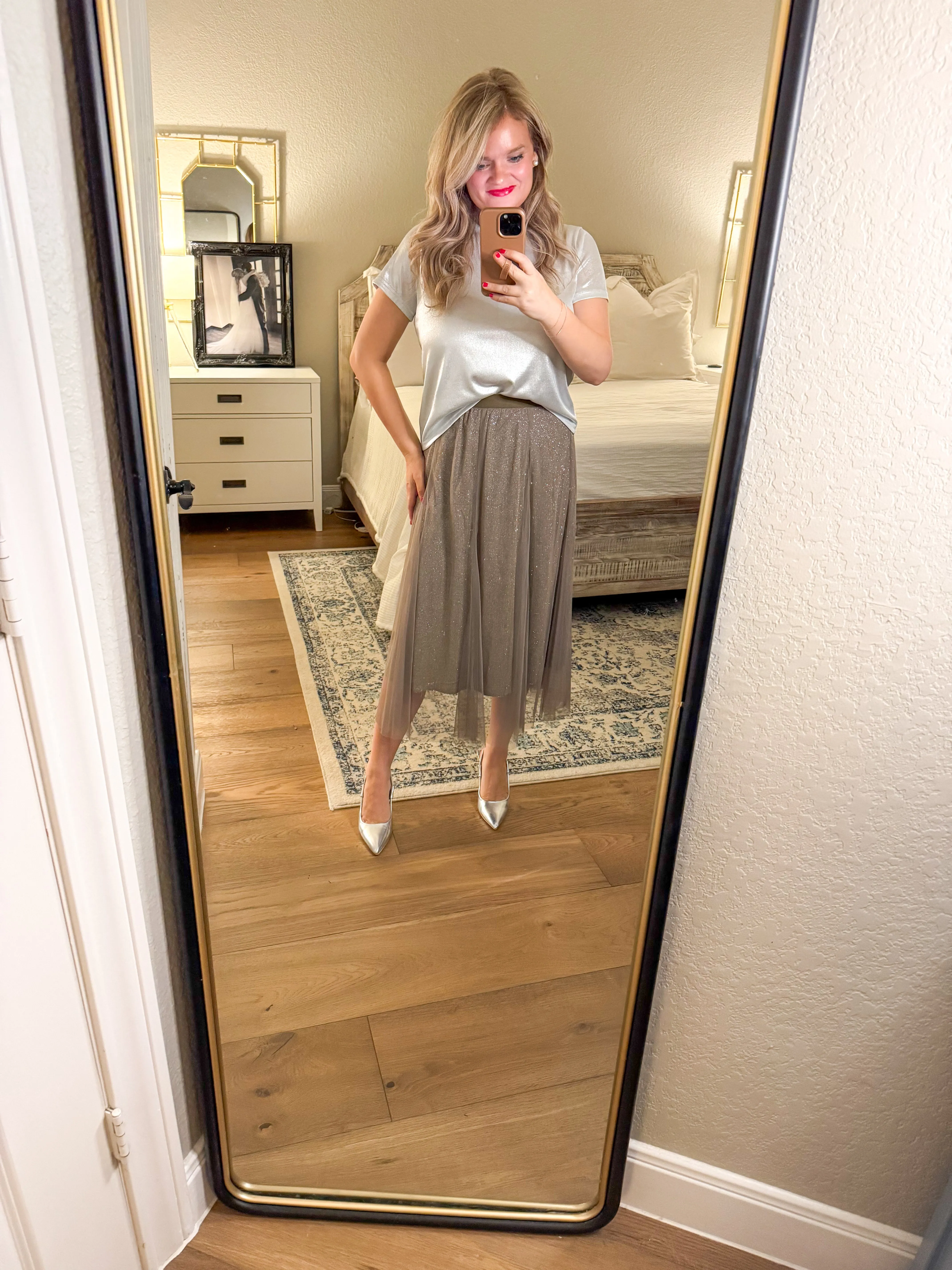 Bronze Sparkle Midi Skirt