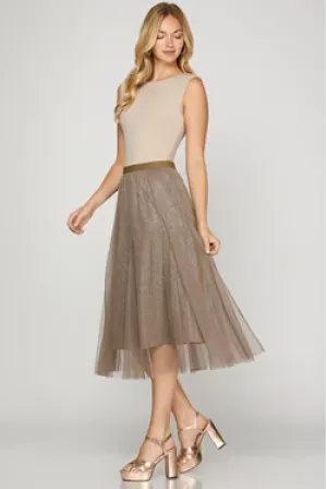 Bronze Sparkle Midi Skirt