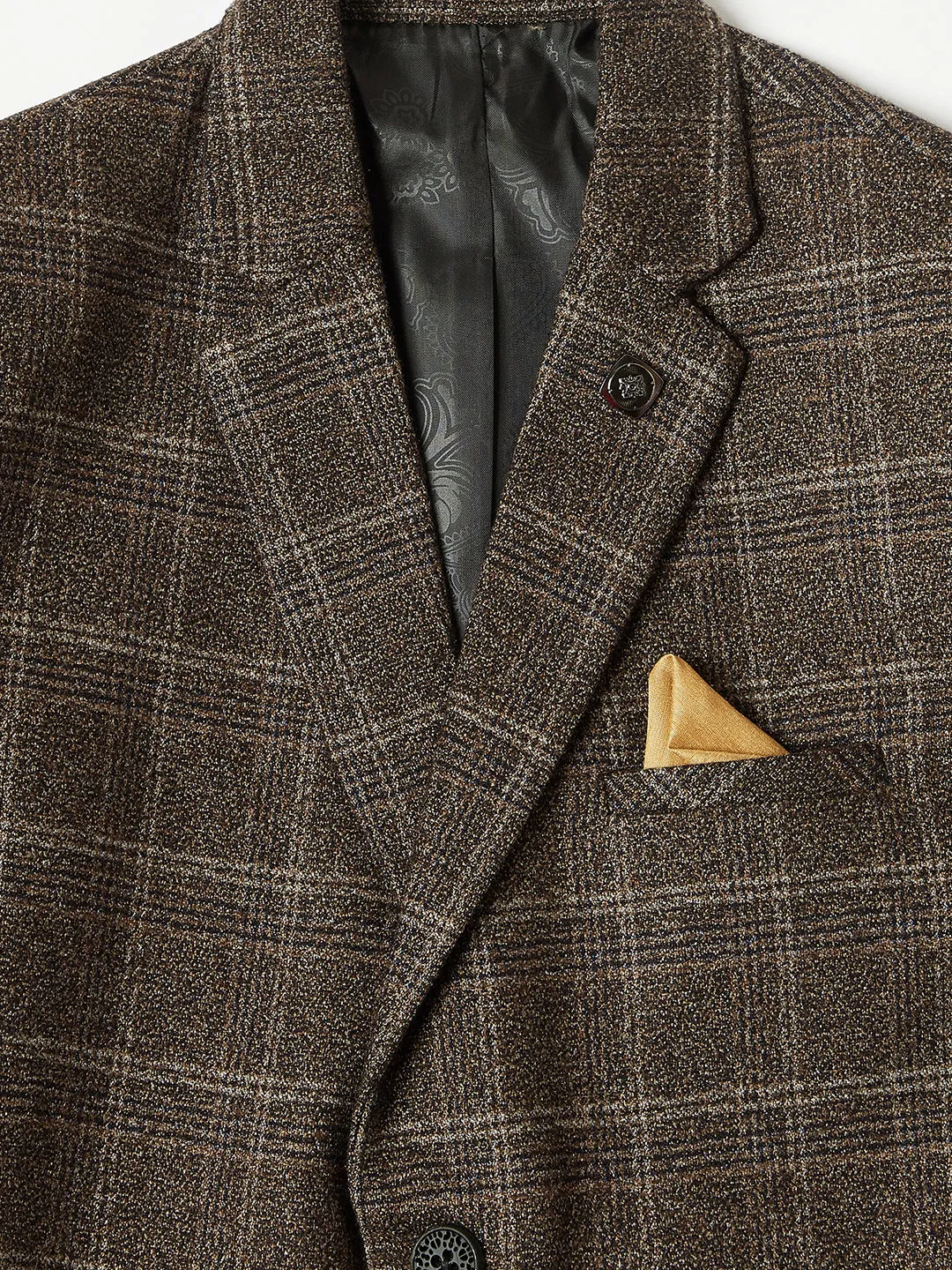 Brown Checked Single Breasted Blazer