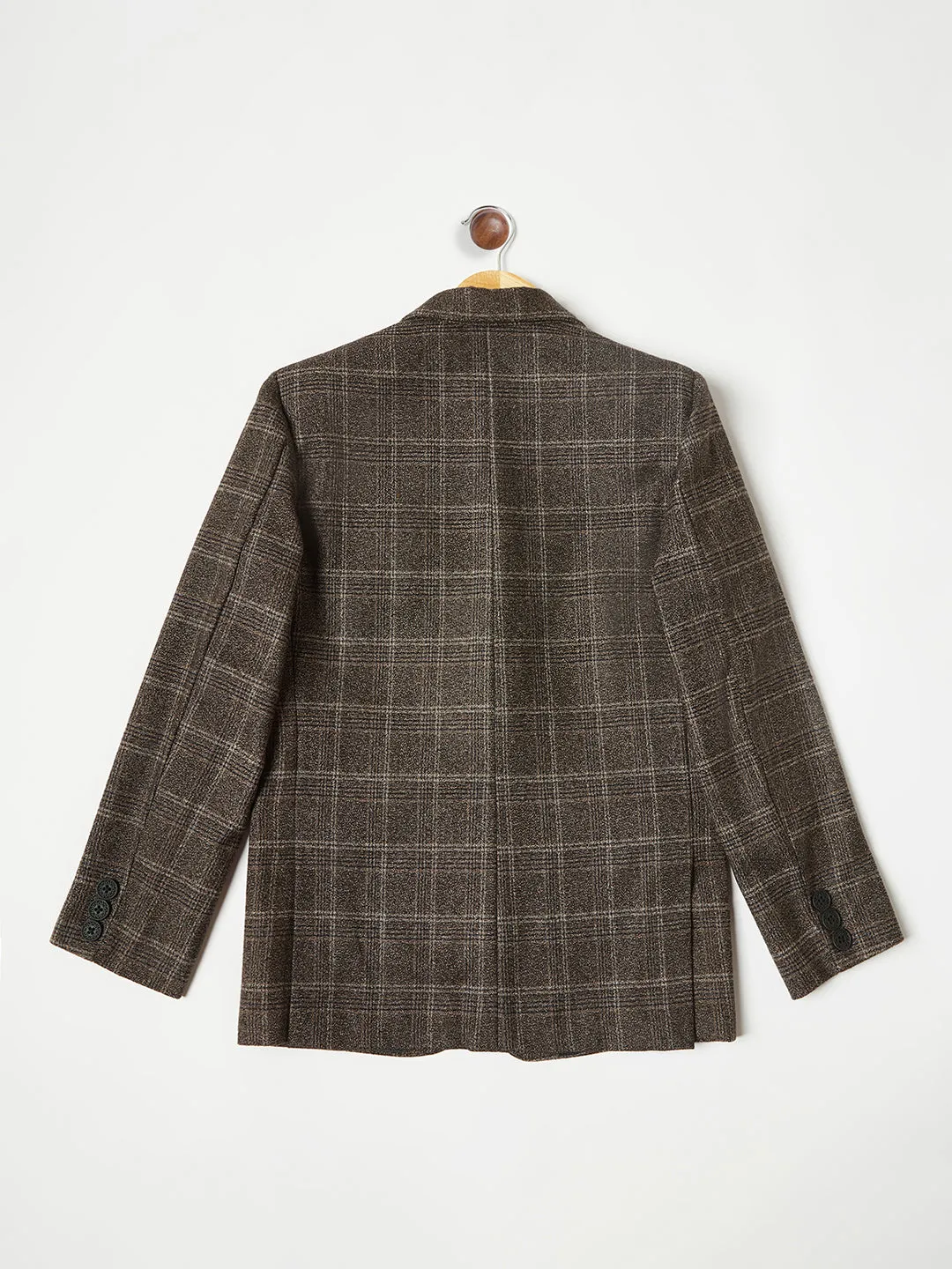 Brown Checked Single Breasted Blazer