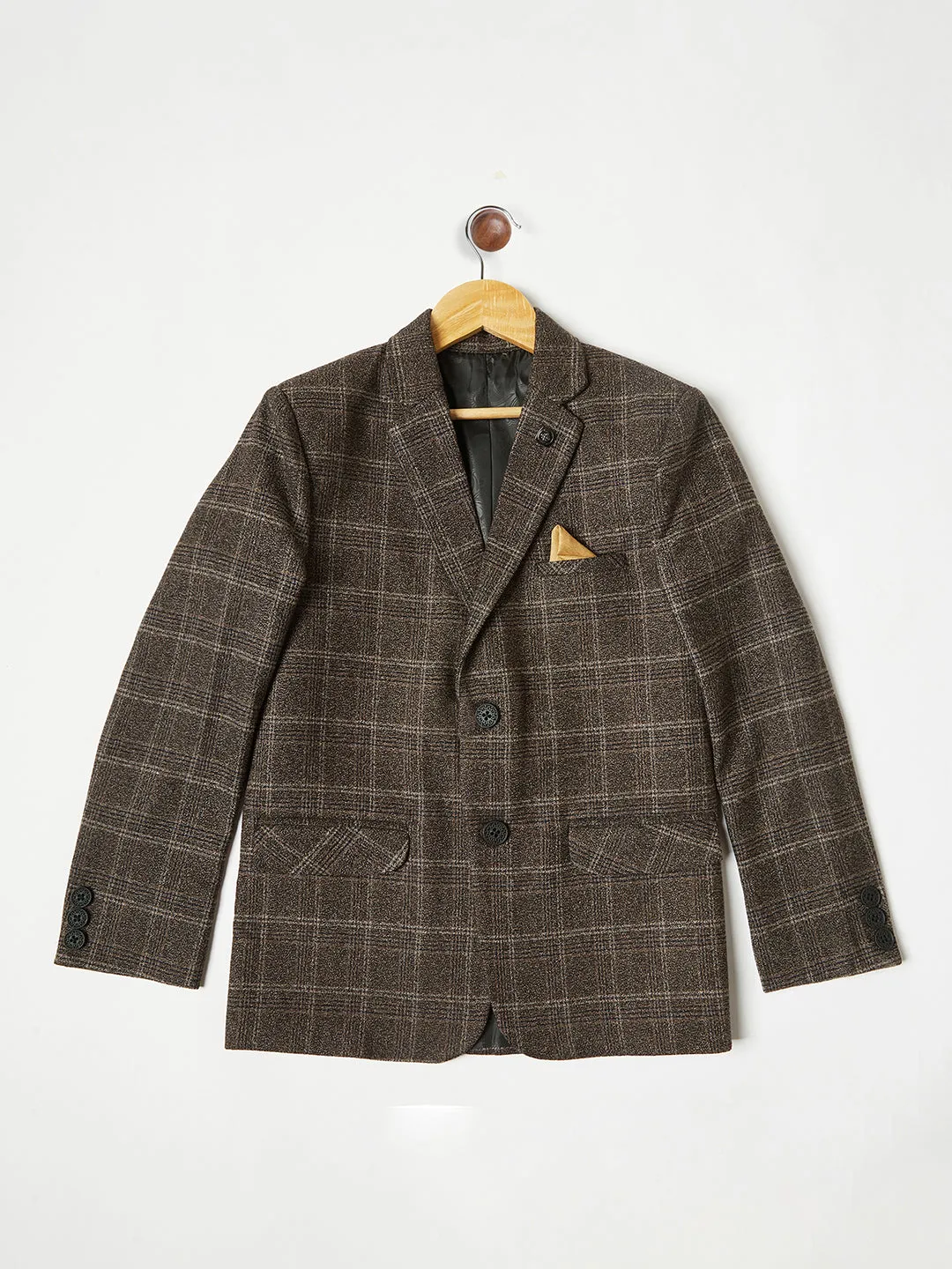 Brown Checked Single Breasted Blazer