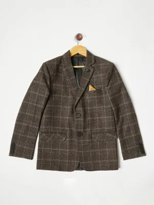 Brown Checked Single Breasted Blazer