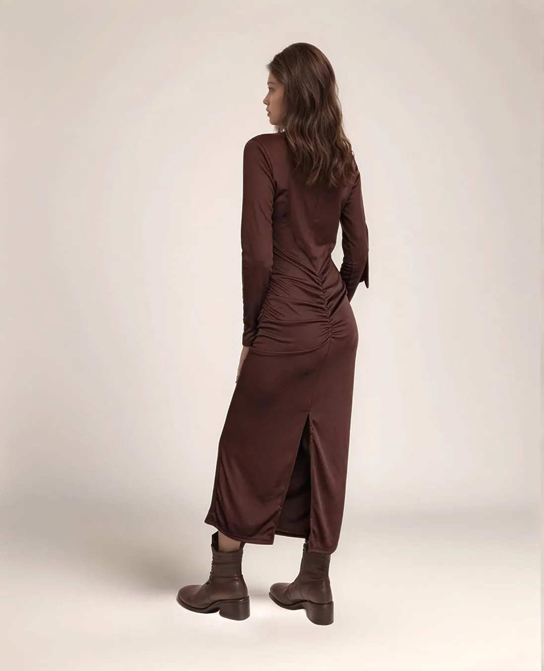 Brown Long Sleeve Bodycon Dress