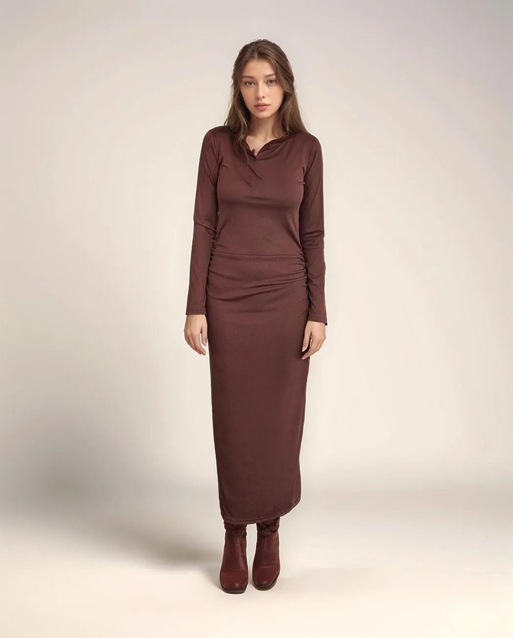 Brown Long Sleeve Bodycon Dress