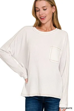BRUSHED RIBBED HACCI ROUND NECK SWEATER