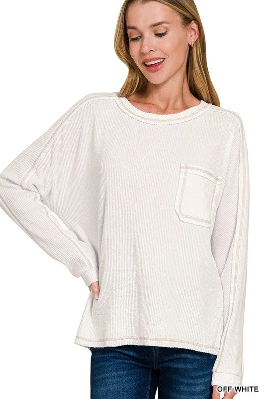 BRUSHED RIBBED HACCI ROUND NECK SWEATER