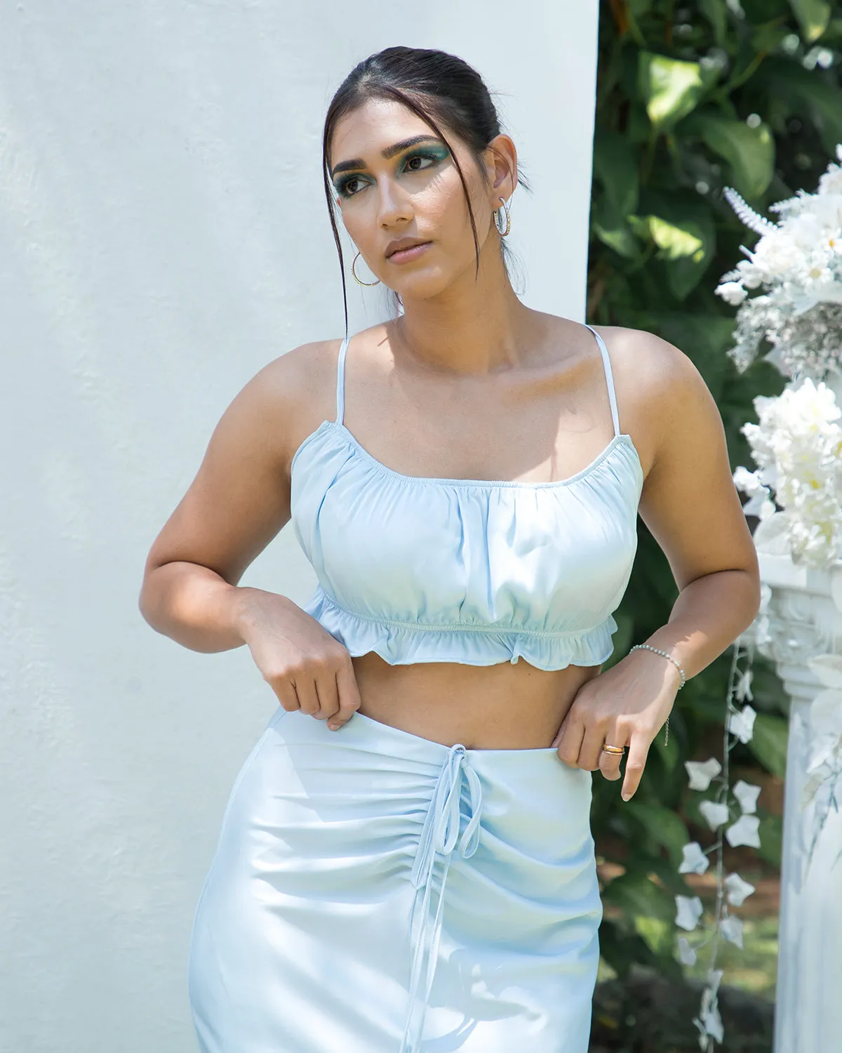 Bustier Ruched Detailed Tie Up Crop Top