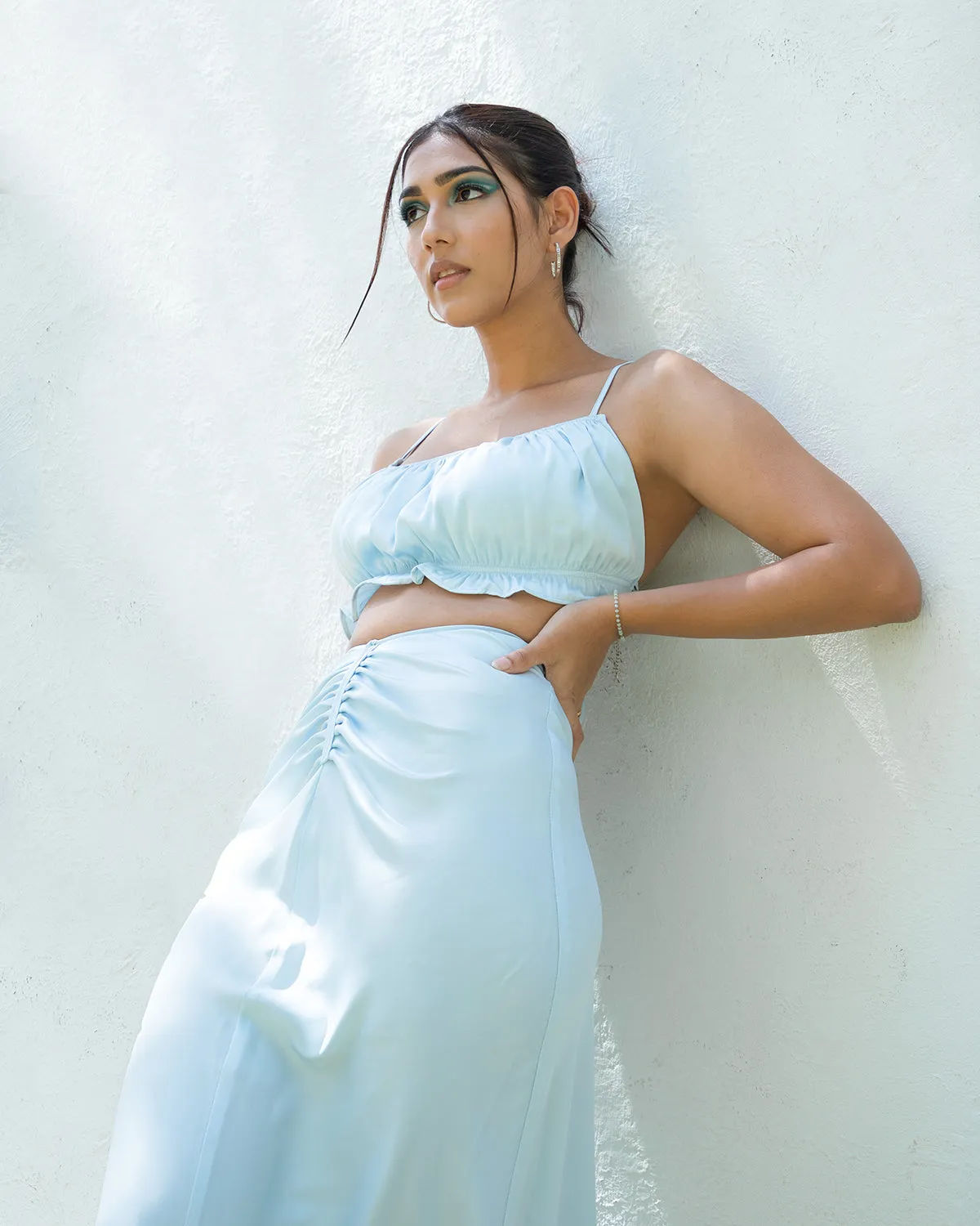 Bustier Ruched Detailed Tie Up Crop Top