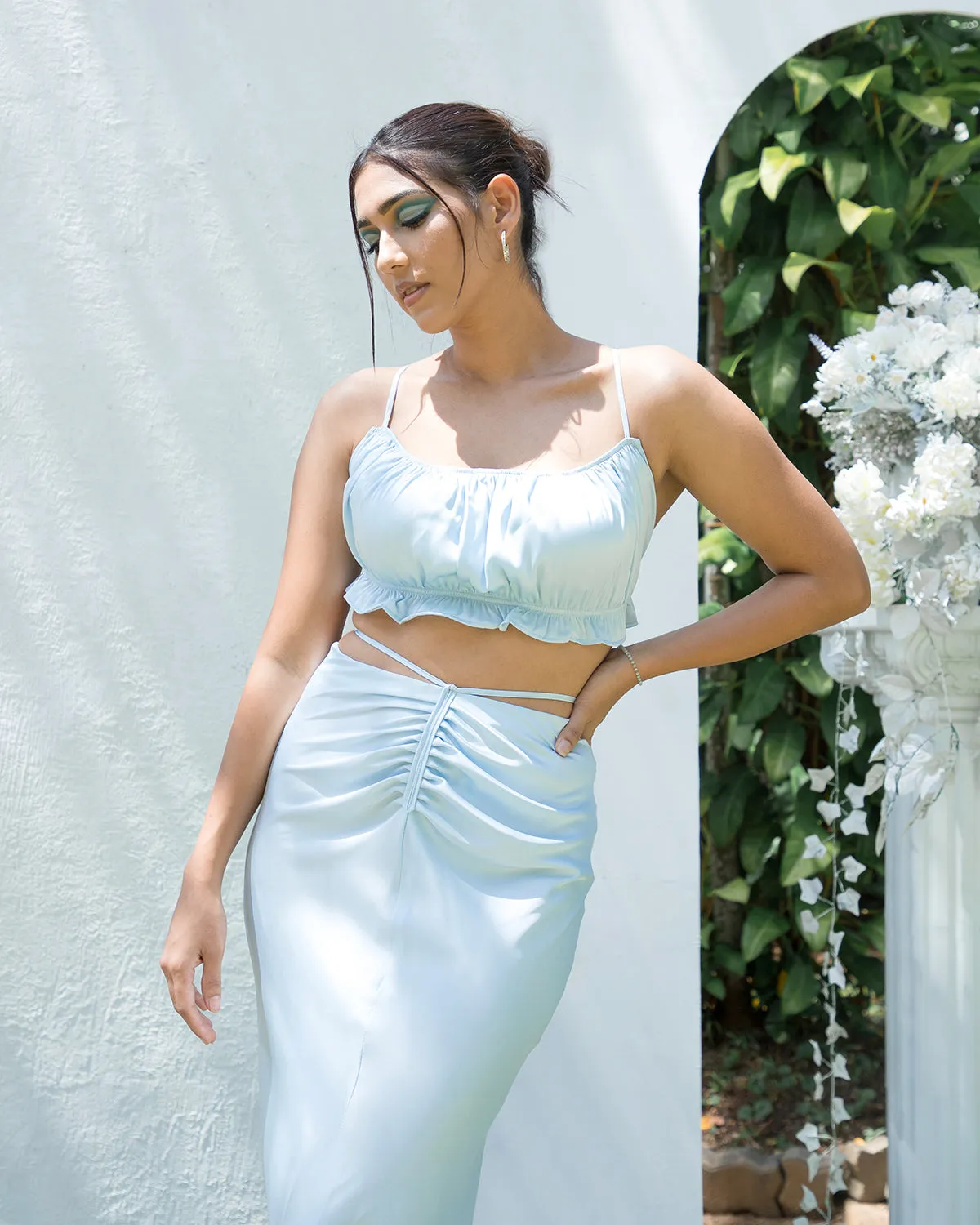 Bustier Ruched Detailed Tie Up Crop Top